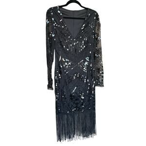 Unique Vintage Black Beaded and Sequin Margaux Cocktail Flapper Dress NWOT